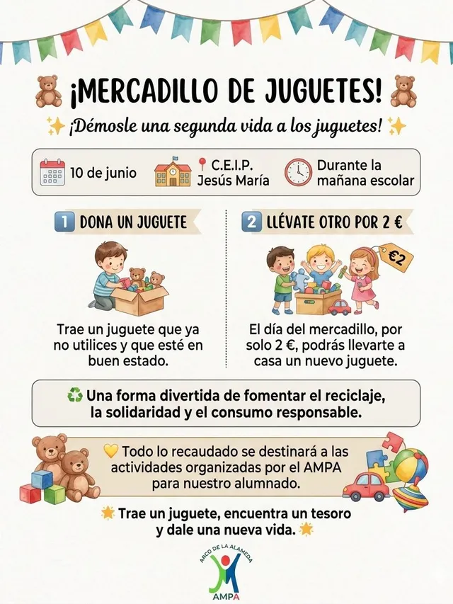 Cartel del mercadillo de juguetes del 10 de junio.