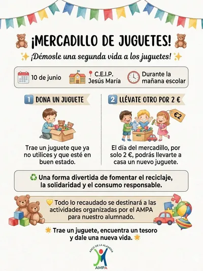 Cartel del mercadillo de juguetes del 10 de junio.