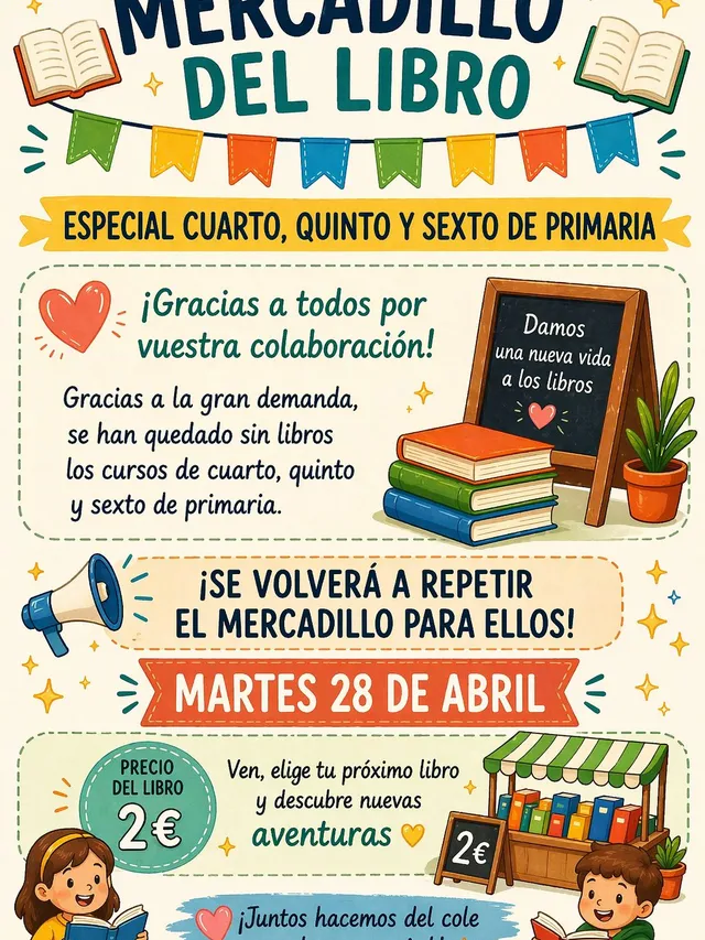 Cartel del mercadillo del libro especial 4º, 5º y 6º de primaria.